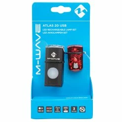 Set D'éclairages Vélo Avant Et Arrière à LED Rechargeables USB Atlas 20 M-Wave -Pas Cher Vélo Magasin feu arriere velo m wave atlas 20 packaging