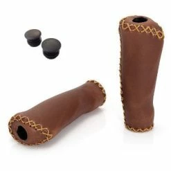 VELO Poignées Vélo Ergonomiques Imitation Cuir Marron -Pas Cher Vélo Magasin poignees velo ergonomiques imitation cuir marron full 3